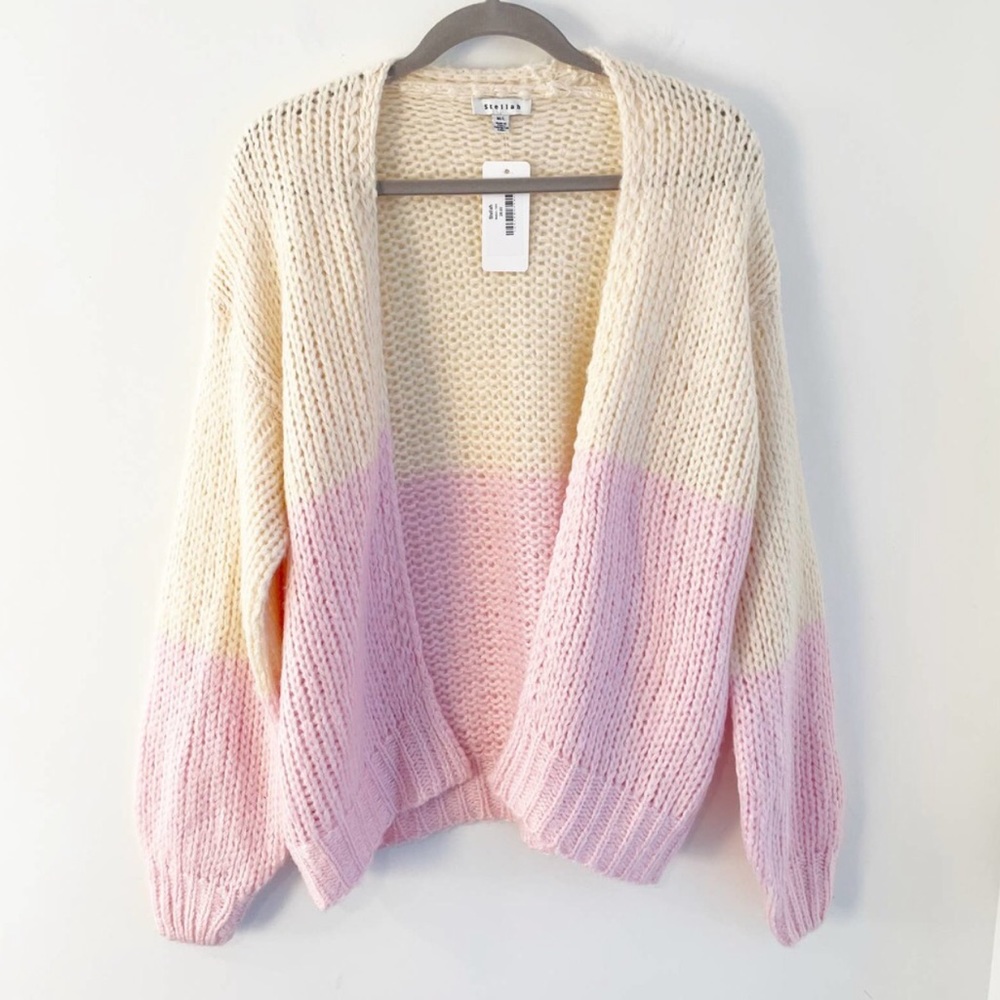 Stellah Colorblock Knit Cardigan Sweater Cream Pink M/L